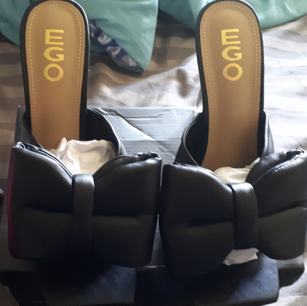 Ego black big bow mules